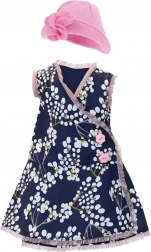 Tenue pour poupée 44 cm – robe à fleurs et petit chapeau rose PETITCOLLIN