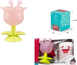 Anneau de dentition sensoriel en forme de fleur rose avec étui