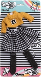 Tenue pour poupée Penelope 34 cm – cardigan tricoté, jupe à carreaux et chaussettes hautes