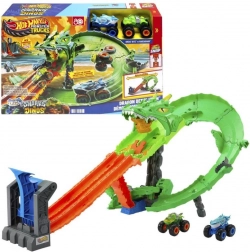 Hot Wheels Monster Trucks Course du dragon – set de piste à double lancement avec 2 voitures