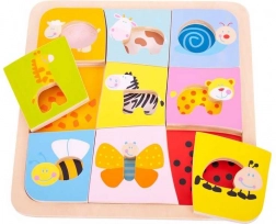 Puzzle encastrable en bois – 9 animaux BIGJIGS TOYS
