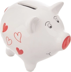 Tirelire en céramique cochon 10 cm avec petits cœurs rouges