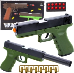 Pistolet pour enfants WARFARE vert avec munitions en mousse et douilles