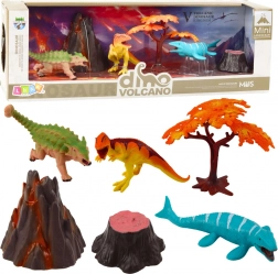 Ensemble de figurines de dinosaures réalistes avec volcan et arbre