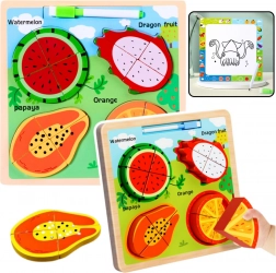 Puzzle éducatif en bois avec tableau de dessin - Fruits