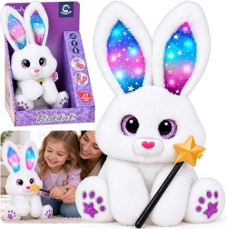 Lapin blanc en peluche interactif 30 cm – danse, s’illumine, joue avec une baguette magique - 1 pièce