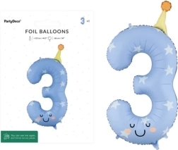 Ballon en aluminium chiffre 3 bleu clair 86 cm