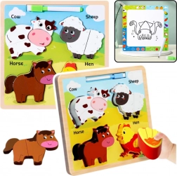 Puzzle éducatif en bois Animaux domestiques avec tableau de dessin