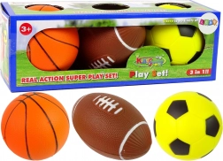 Set de balles sportives souples 3-en-1 – football, basket-ball et base-ball