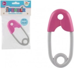 Hochet épingle en plastique pour bébé 12 cm rose et gris