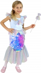 Costume enfant sirène S – robe à paillettes et baguette magique