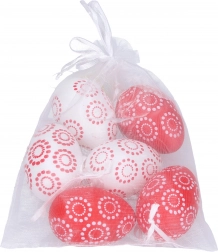 Oeufs décoratifs en plastique rouge et blanc 4x6 cm
