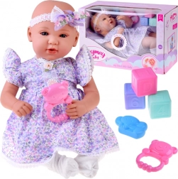 Bébé interactif 46 cm en robe lilas avec accessoires