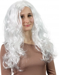 perruque ange aux longs cheveux blancs ondulés