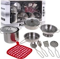 Ensemble pour enfants de casseroles en métal + accessoires de cuisine - 11 pièces