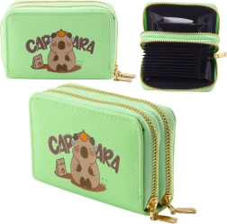 Portefeuille vert avec capybara, deux compartiments, rangements pour cartes 12,5 × 8,5 cm