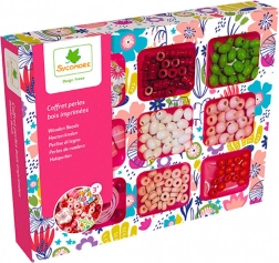 Perles en bois dans une boîte avec compartiments pour fabriquer des bijoux