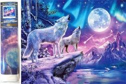 peinture diamant loups sous la pleine lune 30 × 40 cm