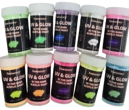 Peintures acryliques phosphorescentes dans l’obscurité – set de 10 couleurs