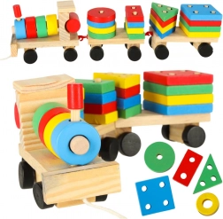 Petit train en bois avec blocs de construction et trieur 30 cm