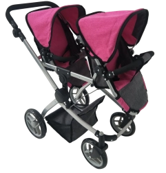 Poussette pour jumeaux rose‑noir pour enfants