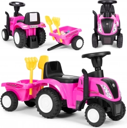 Tracteur porteur avec remorque pour enfants, volant interactif et sons NEW HOLLAND – Rose