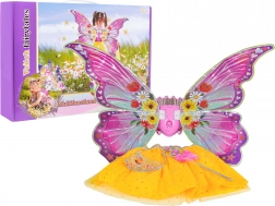 costume enfant ailes de papillon avec lumières et musique avec tutu jaune, couronne et baguette magique
