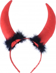Cornes de diable maxi avec plumes sur serre-tête satiné