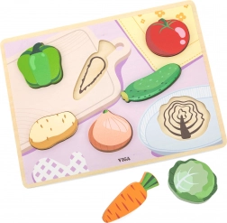 VIGA puzzle Montessori en bois 2-en-1 – légumes