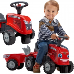FALK tracteur pour enfants BABY MASSEY FERGUSON avec remorque et accessoires, rouge