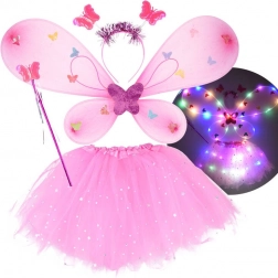 Costume lumineux de petite fée avec ailes de papillon – Rose vif