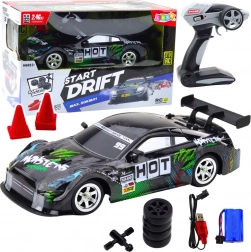 Voiture RC de course pour drift noir-vert 30 km/h 1:16