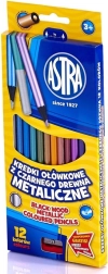 Crayons de couleur métalliques Astra 12 pcs avec taille-crayon