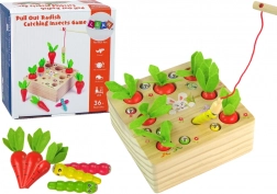 Jeu éducatif en bois avec petites carottes et vers magnétiques avec canne à pêche