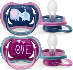 Sucette pour enfant Philips Avent Ultra Air, 18+ mois, 2 pcs, motif fille avec éléphant