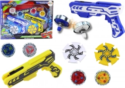 Set de pistolets lanceurs avec 4 disques métalliques lumineux – bleu et jaune