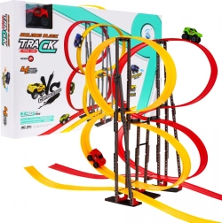 Piste de course pour enfants avec petites voitures et loopings, 198 pièces