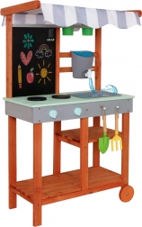 Cuisine de jardin en bois sur roulettes avec accessoires et robinet Lulilo Sableto