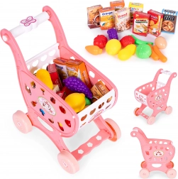 Chariot de courses rose pour enfants pour jouer au supermarché ou en cuisine + 18 accessoires