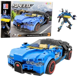 Jeu de construction 2-en-1 robot et voiture de course, 328 pièces, bleu