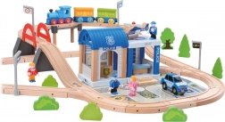 Train en bois avec commissariat de police et pont