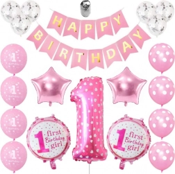Ensemble de ballons d’anniversaire rose - 1 an