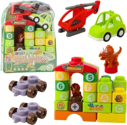 Jeu de construction éducatif dinosaures avec lettres et chiffres dans un sac à dos – 49 pièces