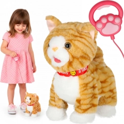 Chat en peluche interactif avec laisse – marche, miaule et remue la queue, beige