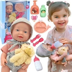Poupée bébé WOOPIE ROYAL de 36 cm en tenue avec ourson et accessoires pour les repas