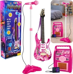 Guitare électrique rose pour enfants avec microphone et amplificateur