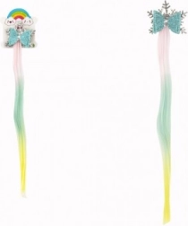 Barrette flocon de cheveux avec mèches arc-en-ciel et nœud