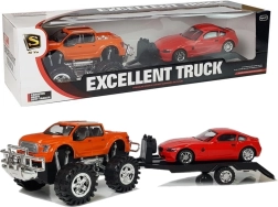 Ensemble de véhicules : monster truck orange avec remorque de dépannage et voiture de sport rouge 58 cm