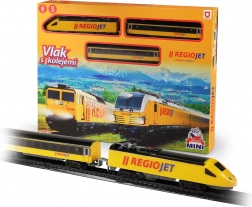 Train RegioJet MINI à piles – locomotive jaune avec wagons et circuit