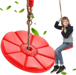 Balançoire de jardin pour enfants siège en forme de fleur avec corde – Rouge